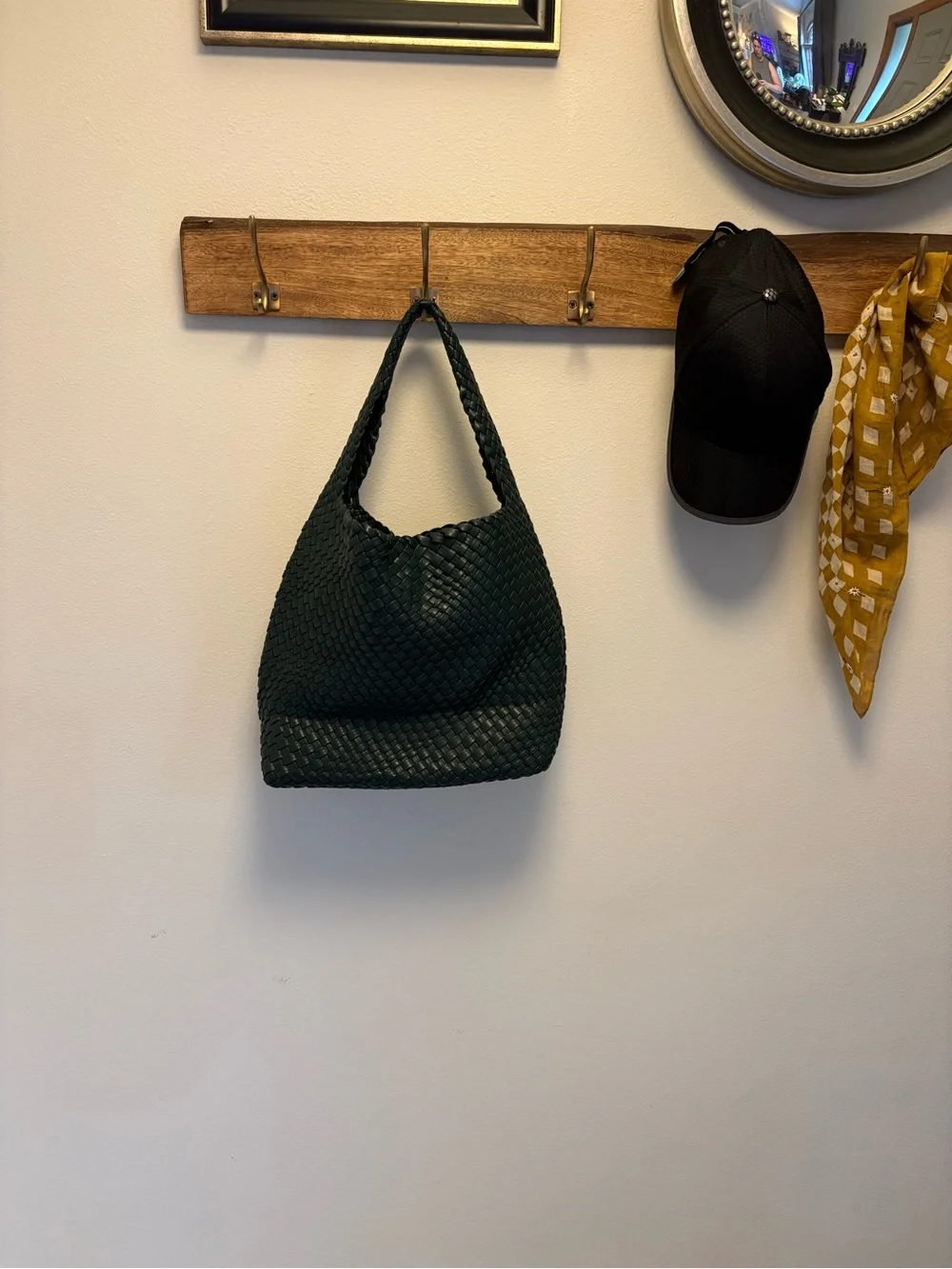 Woven Hobo Shoulder Bag - Dark Green